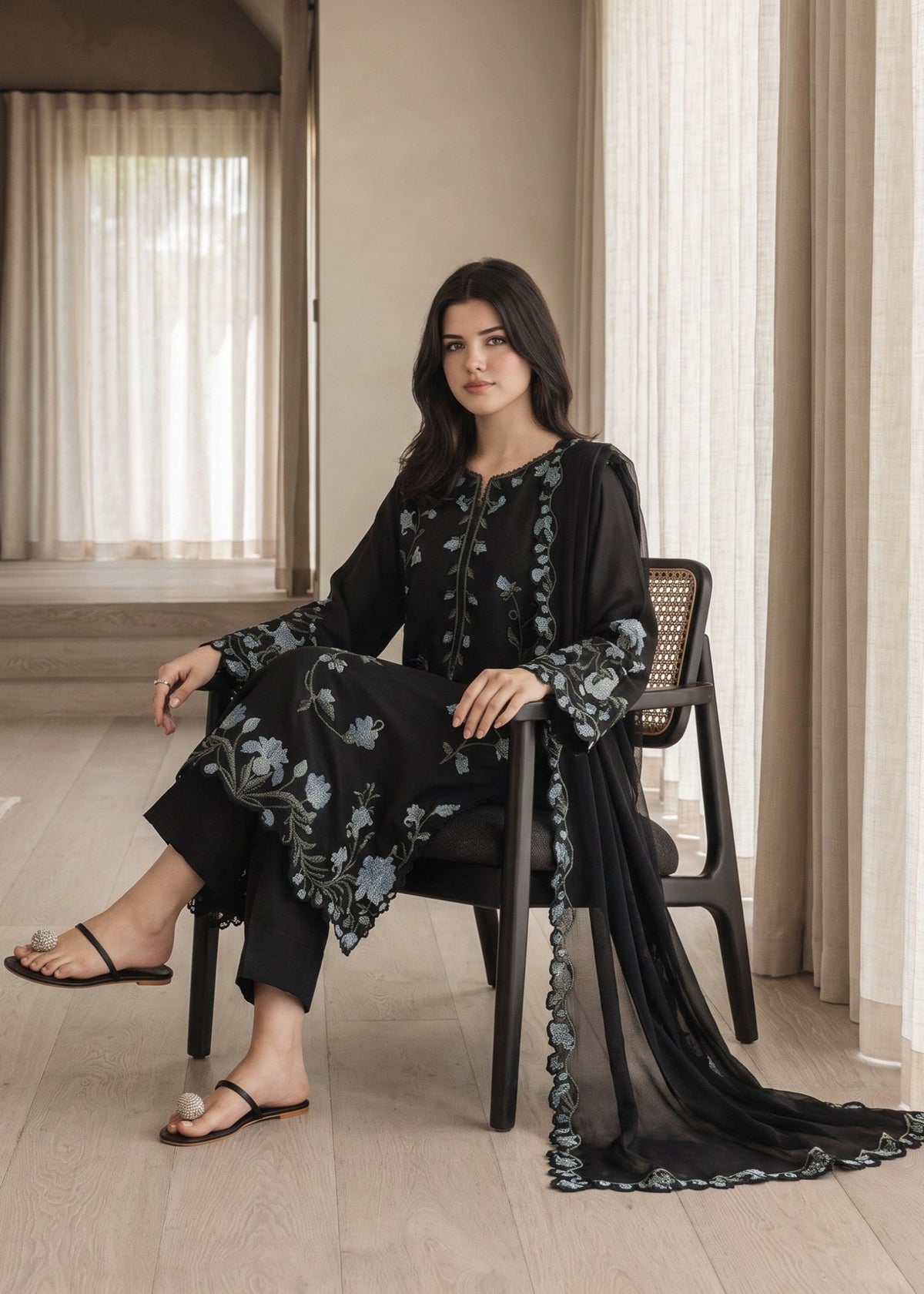 Pakistani Designer Black Lawn Cotton Salwar Kameez Online in KSA Riyadh Saudi Arabia Oman Bahrain Qatar