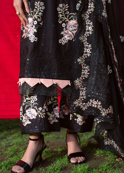 Pakistani Designer Black Lawn Salwar Kameez Online in KSA Riyadh Saudi Arabia Oman Bahrain Qatar