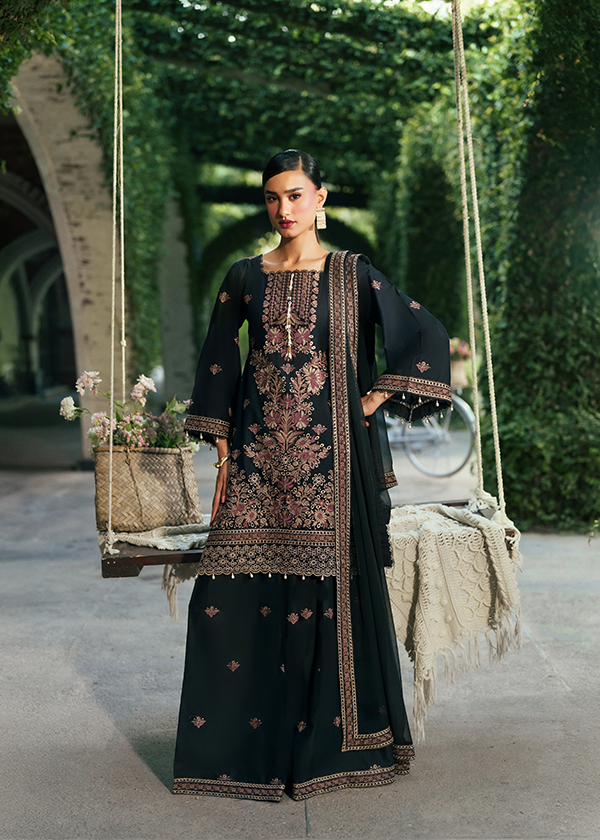 Pakistani Designer Black Lawn Salwar Kameez Online in KSA Riyadh Saudi Arabia Oman Bahrain Qatar