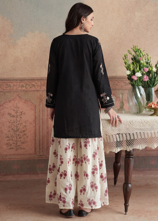Pakistani Designer Black Lawn Sharara Gharara Online in KSA Riyadh Saudi Arabia Oman Bahrain Qatar