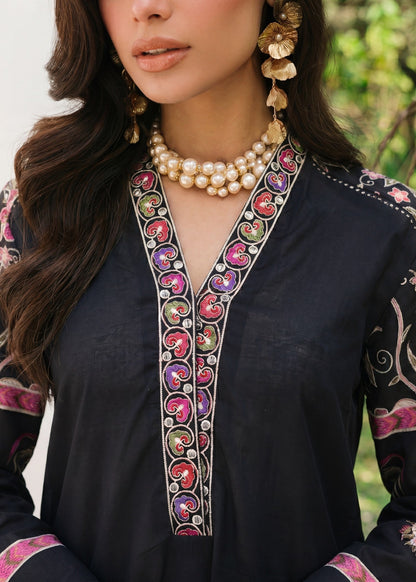 Pakistani Designer Black Lawn Suit Online in KSA Riyadh Saudi Arabia Oman Bahrain Qatar