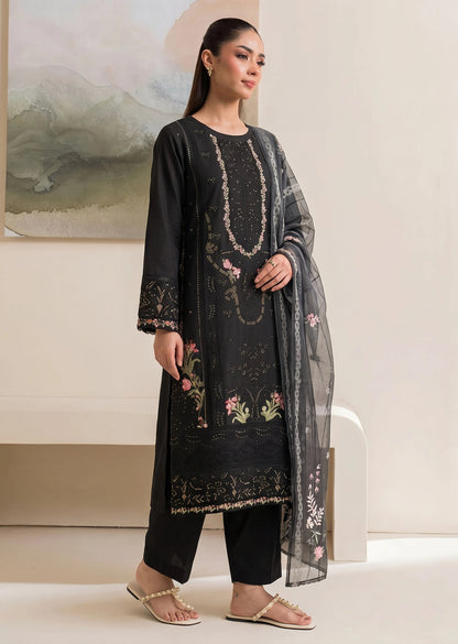 Pakistani Designer Black Lawn Suit Online in KSA Riyadh Saudi Arabia Oman Bahrain Qatar