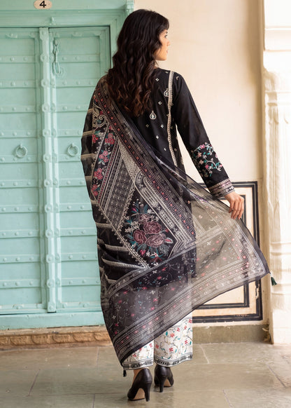 Pakistani Designer Black Lawn Suit Online in KSA Riyadh Saudi Arabia Oman Bahrain Qatar