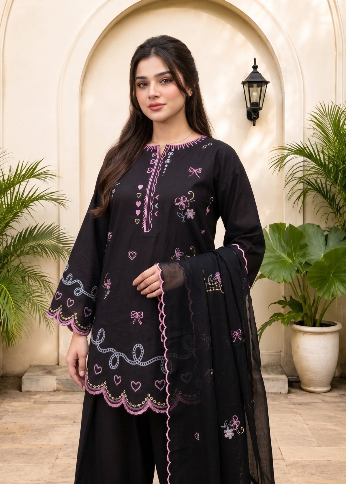 Pakistani Designer Black Linen Kurta Set Online in KSA Riyadh Saudi Arabia Oman Bahrain Qatar