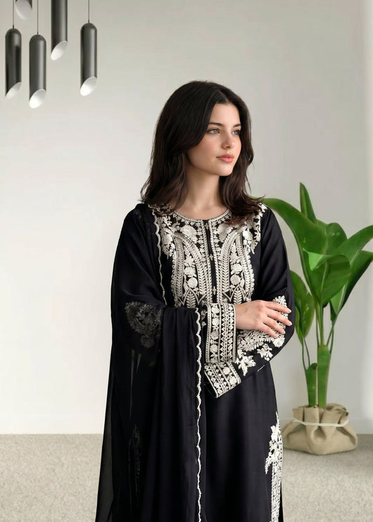 Pakistani Designer Black Linen Salwar Kameez Online in KSA Riyadh Saudi Arabia Oman Bahrain Qatar