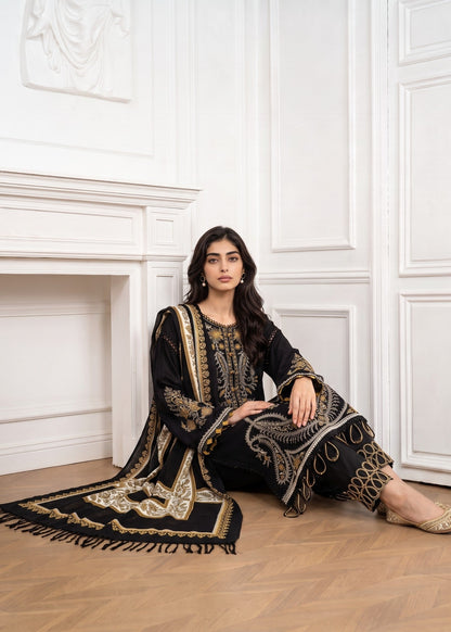Pakistani Designer Black Linen Salwar Kameez Online in KSA Riyadh Saudi Arabia Oman Bahrain Qatar