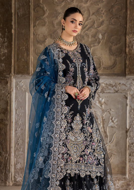 Pakistani Designer Black Net Sharara Gharara Online in KSA Riyadh Saudi Arabia Oman Bahrain Qatar