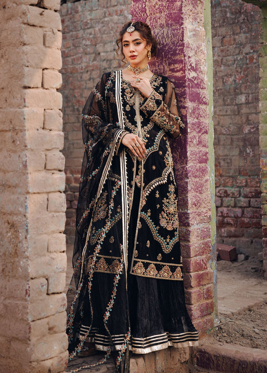 Pakistani Designer Black Net Sharara Gharara Online in KSA Riyadh Saudi Arabia Oman Bahrain Qatar