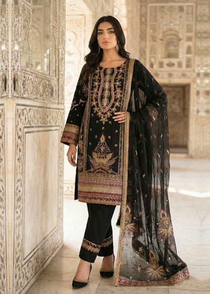 Pakistani Designer Black Organza Embroidered Suit Online in KSA Riyadh Saudi Arabia Oman Bahrain Qatar