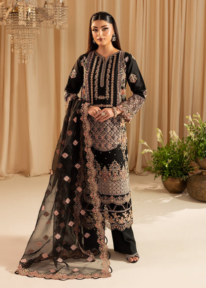 Pakistani Designer Black Organza Embroidered Suit Online in KSA Riyadh Saudi Arabia Oman Bahrain Qatar