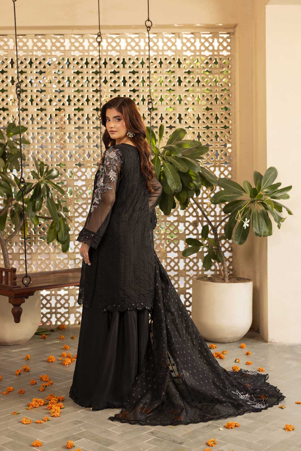 Black Hand Embellished Organza Salwar Kameez Online in Dubai SALWAR MAHAL Black Hand Embellished Organza Salwar Kameez Online in Dubai SALWAR MAHAL