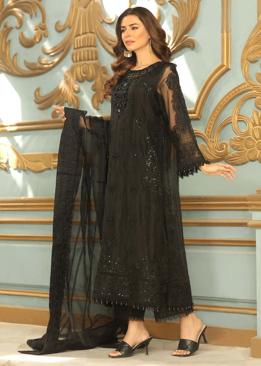 Pakistani Designer Black Organza Salwar Kameez Online in KSA Riyadh Saudi Arabia Oman Bahrain Qatar