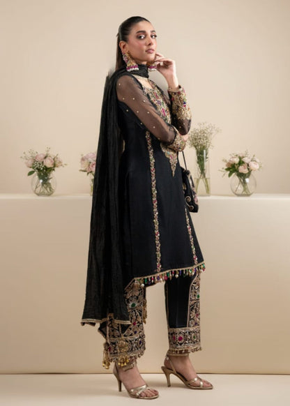 Pakistani Designer Black Organza Salwar Kameez Online in KSA Riyadh Saudi Arabia Oman Bahrain Qatar