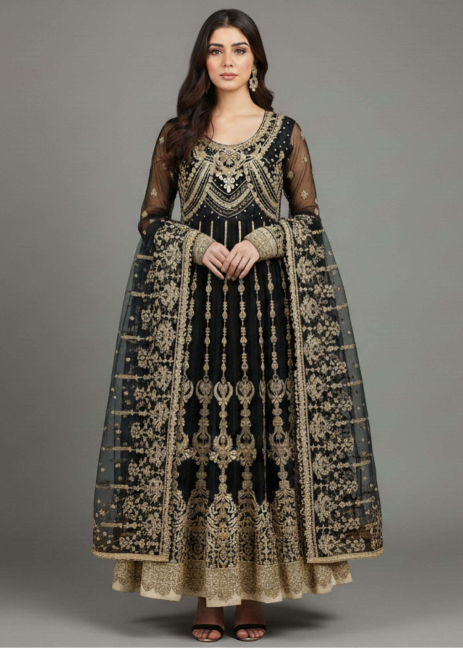 Pakistani Designer Black Organza Salwar Kameez Online in KSA Riyadh Saudi Arabia Oman Bahrain Qatar