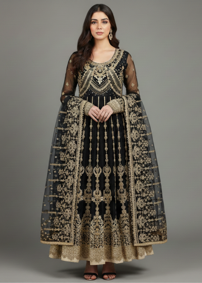 Pakistani Designer Black Organza Salwar Kameez Online in KSA Riyadh Saudi Arabia Oman Bahrain Qatar