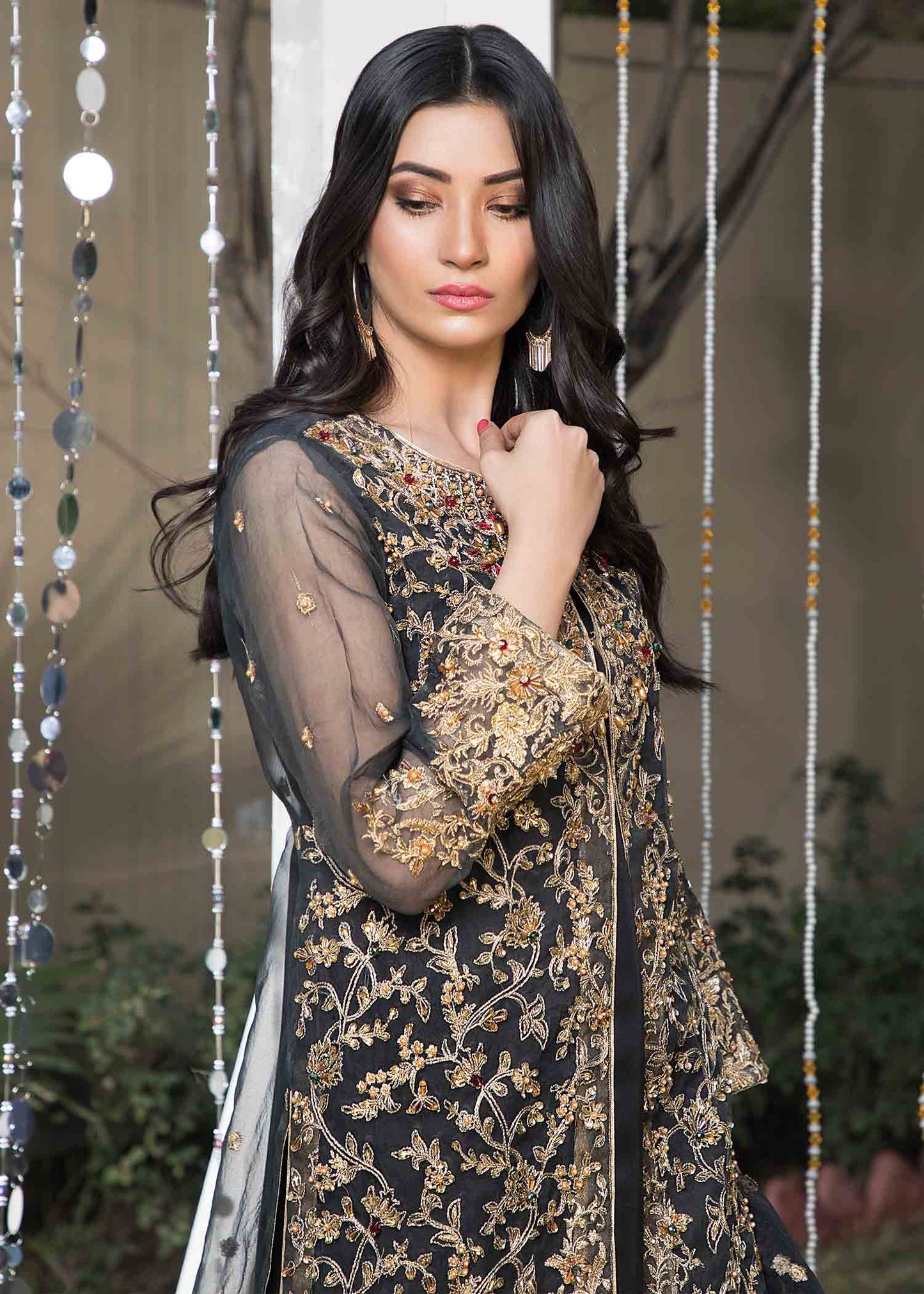 Pakistani Designer Black Organza Salwar Kameez Online in KSA Riyadh Saudi Arabia Oman Bahrain Qatar