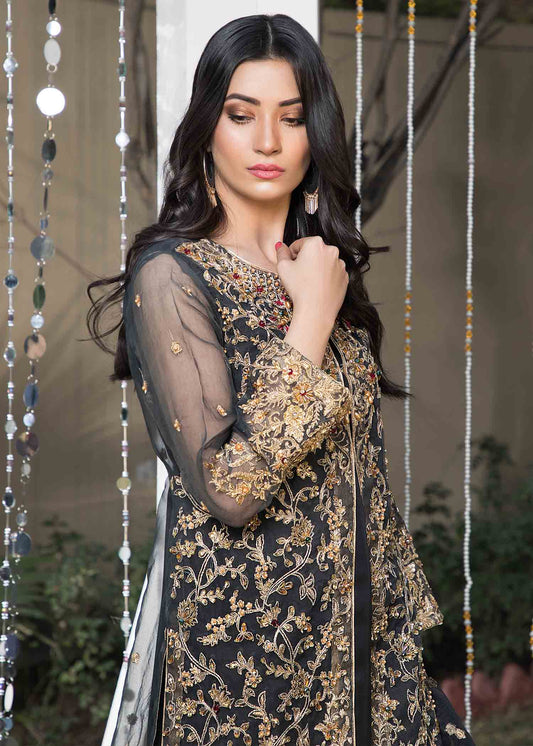 Pakistani Designer Black Organza Salwar Kameez Online in KSA Riyadh Saudi Arabia Oman Bahrain Qatar