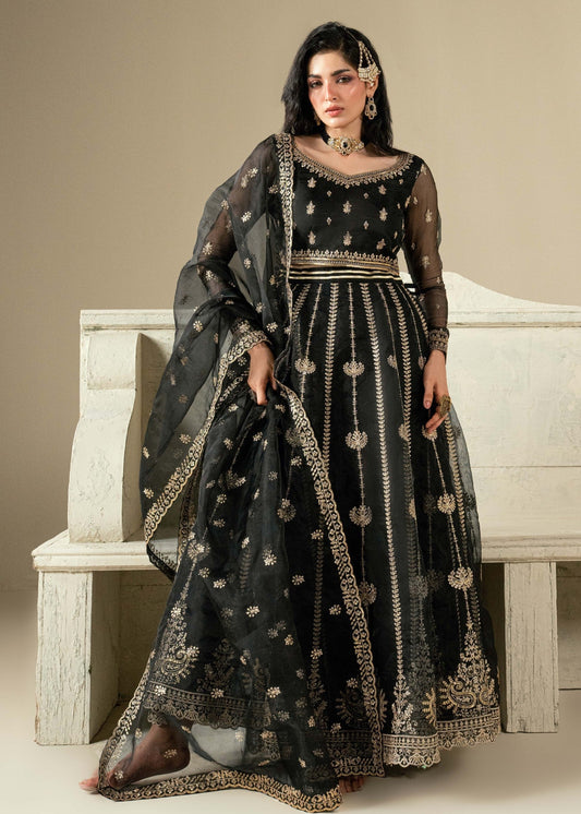 Pakistani Designer Black Organza Wedding Lehenga Online in KSA Riyadh Saudi Arabia Oman Bahrain Qatar