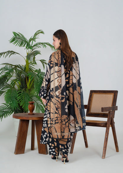 Pakistani Designer Black Poly Lawn Salwar Kameez Online in KSA Riyadh Saudi Arabia Oman Bahrain Qatar