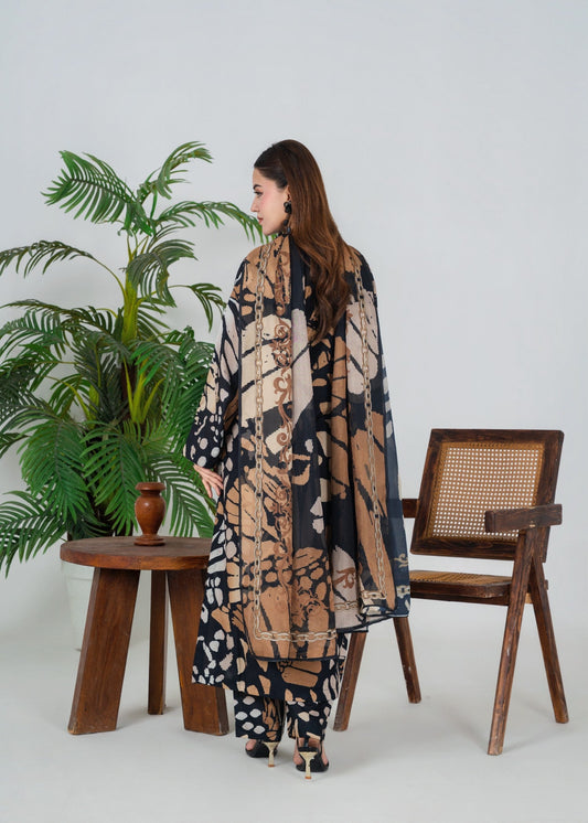 Pakistani Designer Black Poly Lawn Salwar Kameez Online in KSA Riyadh Saudi Arabia Oman Bahrain Qatar