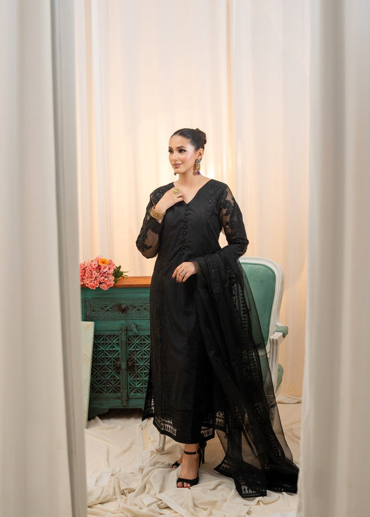 Pakistani Designer Black Raw Silk Embroidered Salwar Kameez Online in KSA Riyadh Saudi Arabia Oman Bahrain Qatar