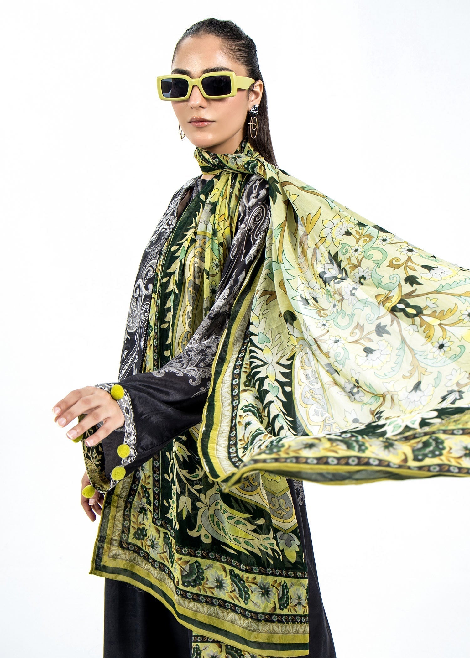 Pakistani Designer Black Raw Silk Kaftan Suit Online in KSA Riyadh Saudi Arabia Oman Bahrain Qatar