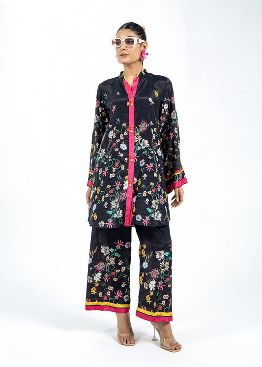 Pakistani Designer Black Raw Silk Straight Kurta Online in UK USA Canada