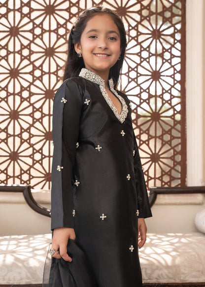 Pakistani Designer Black Silk Festive Suit Online in KSA Riyadh Saudi Arabia Oman Bahrain Qatar