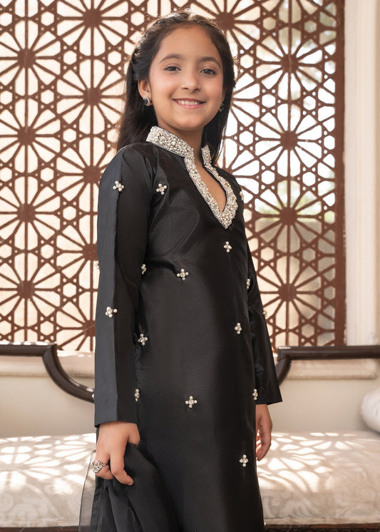 Pakistani Designer Black Silk Festive Suit Online in KSA Riyadh Saudi Arabia Oman Bahrain Qatar