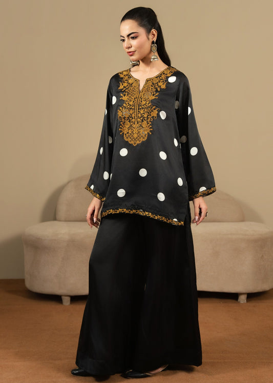 Pakistani Designer Black Silk Salwar Kameez Online in KSA Riyadh Saudi Arabia Oman Bahrain Qatar