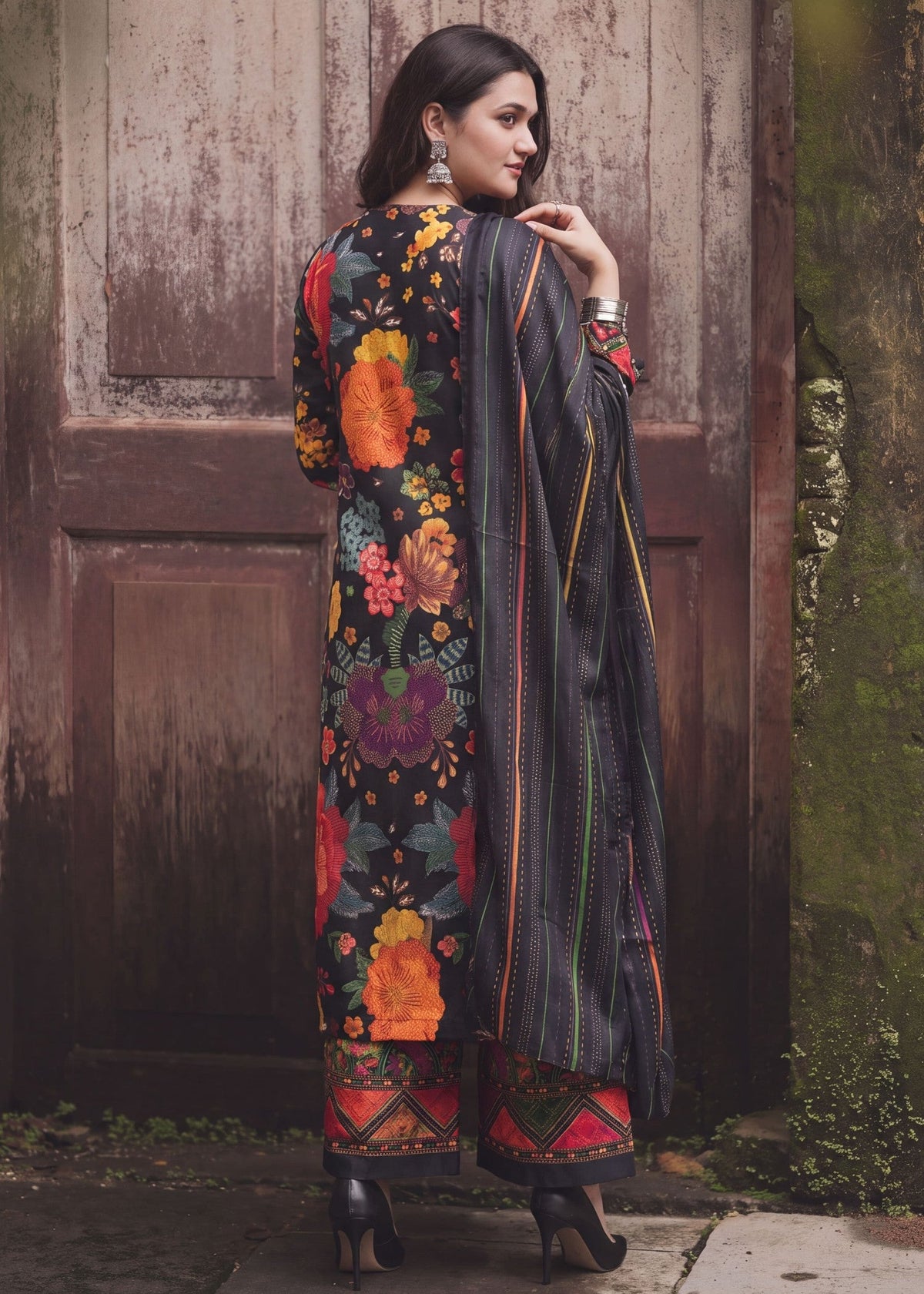 Pakistani Designer Black Silk Salwar Kameez Online in KSA Riyadh Saudi Arabia Oman Bahrain Qatar