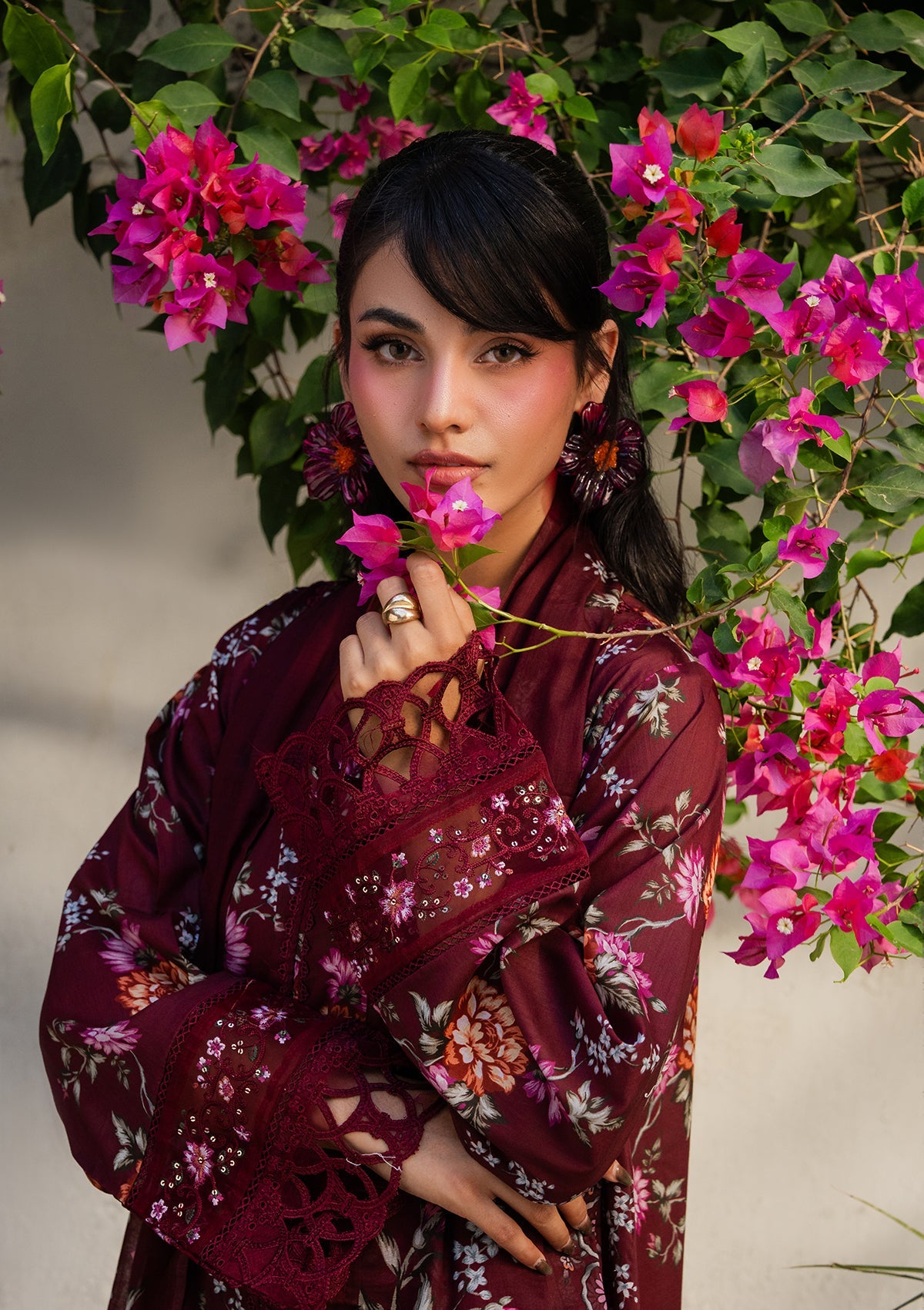 Pakistani Designer Blood Red Lawn Salwar Kameez Online in KSA Riyadh Saudi Arabia Oman Bahrain Qatar