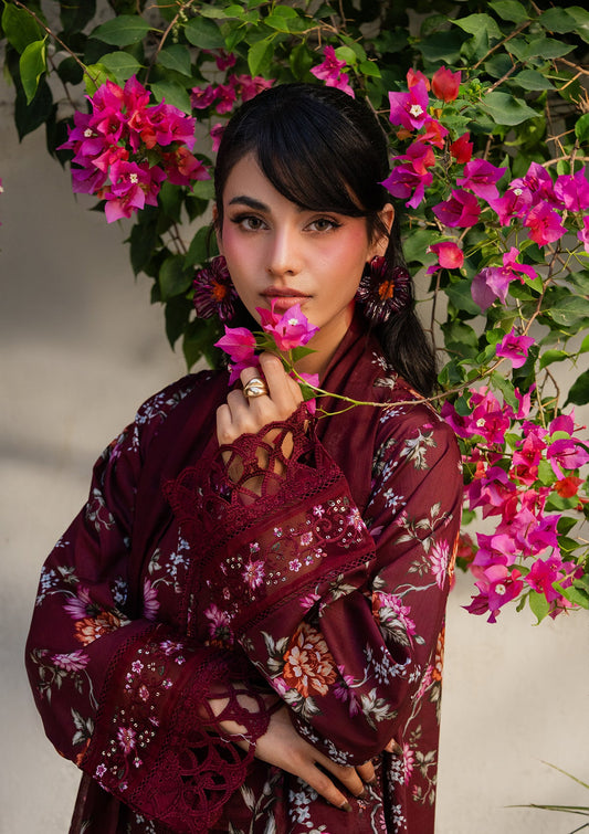 Pakistani Designer Blood Red Lawn Salwar Kameez Online in KSA Riyadh Saudi Arabia Oman Bahrain Qatar