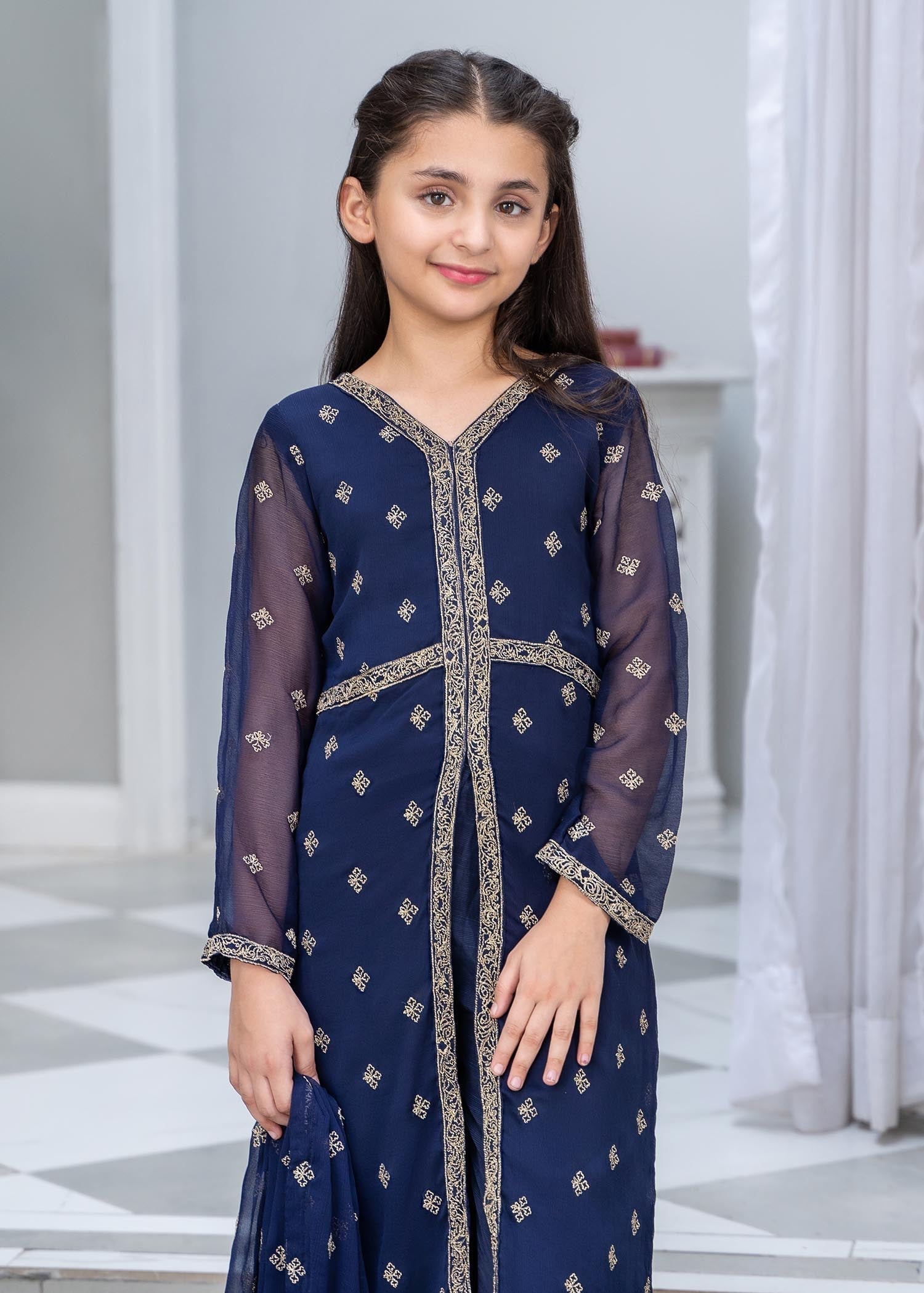 Pakistani Designer Blue Chiffon Embroidered Suit Online in KSA Riyadh Saudi Arabia Oman Bahrain Qatar