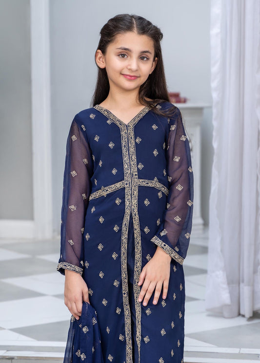Pakistani Designer Blue Chiffon Embroidered Suit Online in KSA Riyadh Saudi Arabia Oman Bahrain Qatar