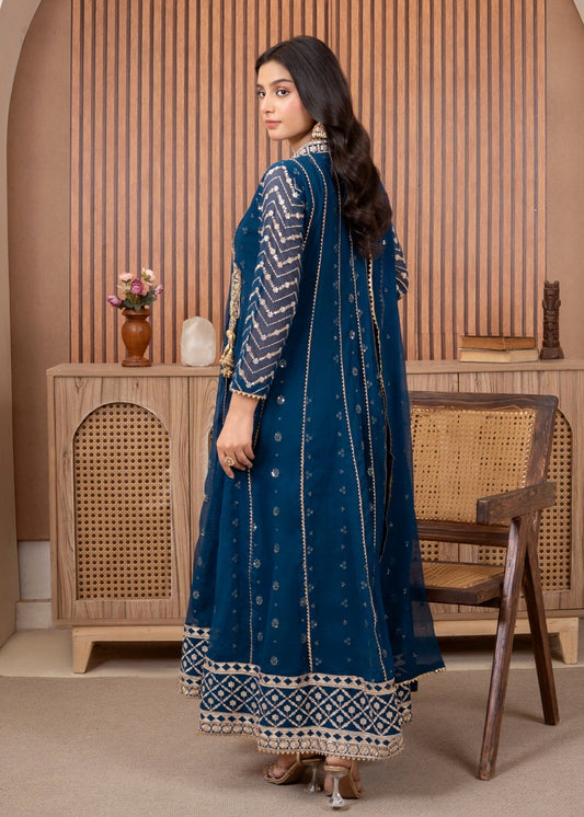 Pakistani Designer Blue Chiffon Salwar Kameez Online in KSA Riyadh Saudi Arabia Oman Bahrain Qatar