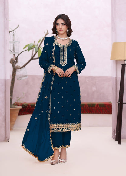 Pakistani Designer Blue Chiffon Salwar Kameez Online in KSA Riyadh Saudi Arabia Oman Bahrain Qatar