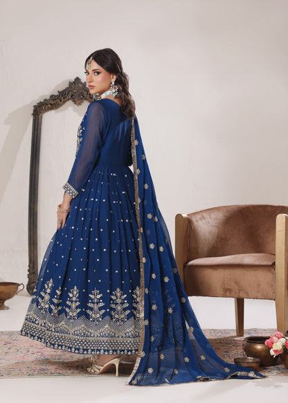Pakistani Designer Blue Chiffon Salwar Kameez Online in KSA Riyadh Saudi Arabia Oman Bahrain Qatar