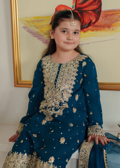Pakistani Designer Blue Chiffon Salwar Kameez Online in KSA Riyadh Saudi Arabia Oman Bahrain Qatar