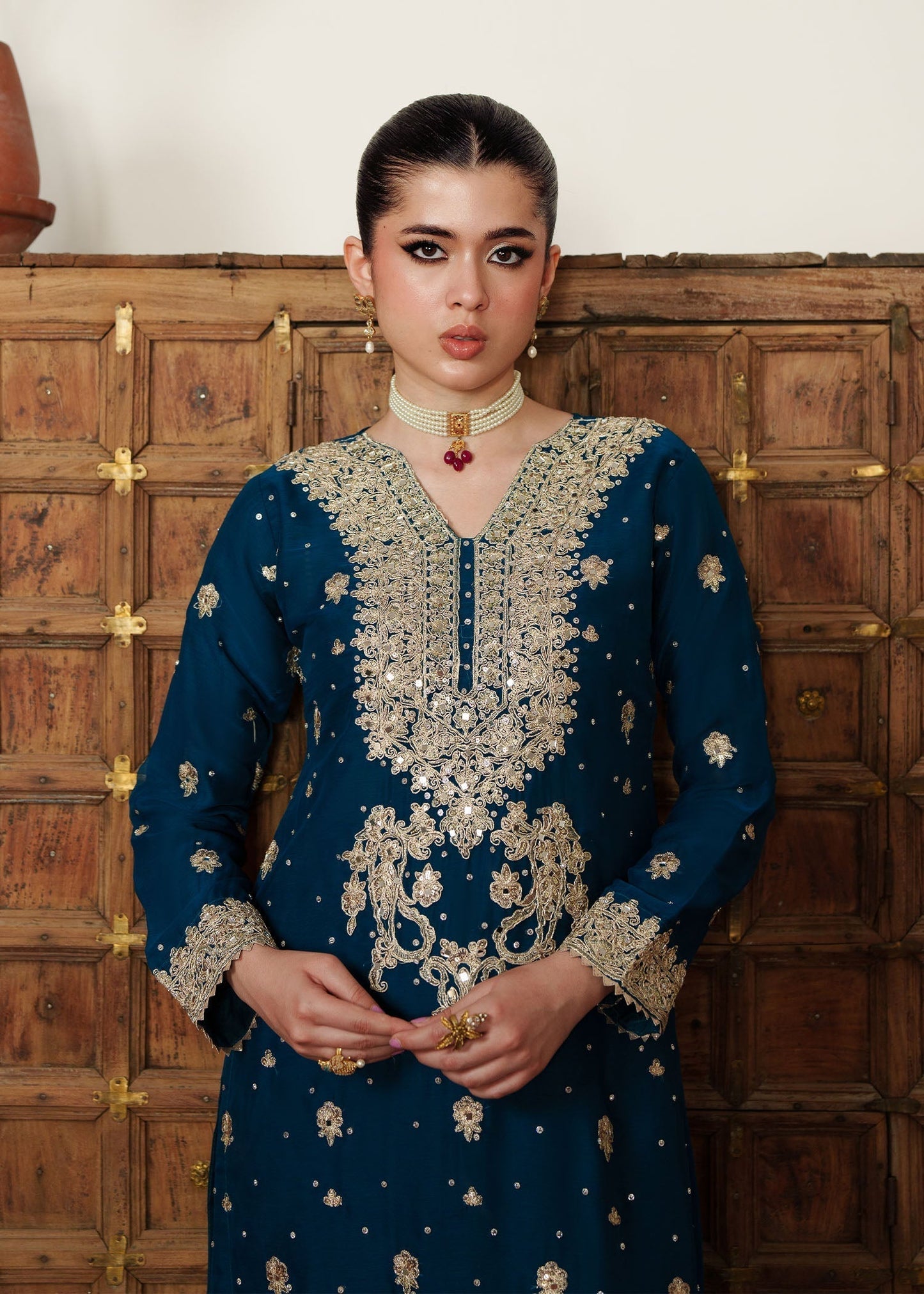 Pakistani Designer Blue Chiffon Salwar Kameez Online in KSA Riyadh Saudi Arabia Oman Bahrain Qatar