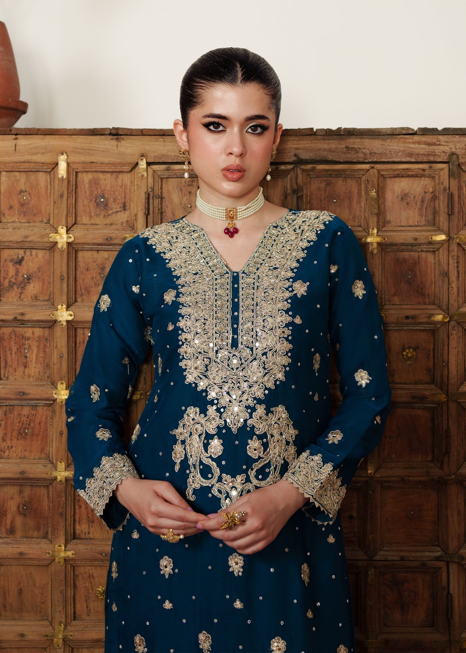 Pakistani Designer Blue Chiffon Salwar Kameez Online in KSA Riyadh Saudi Arabia Oman Bahrain Qatar