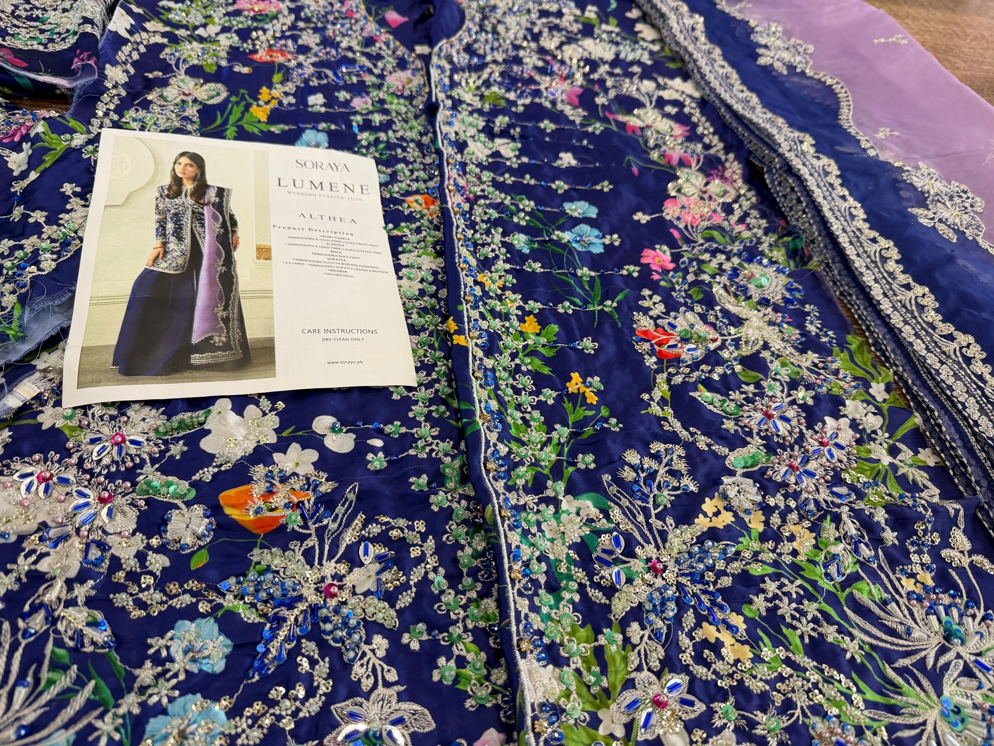 Pakistani Designer Blue Chiffon Wedding Suit Online in KSA Riyadh Saudi Arabia Oman Bahrain Qatar