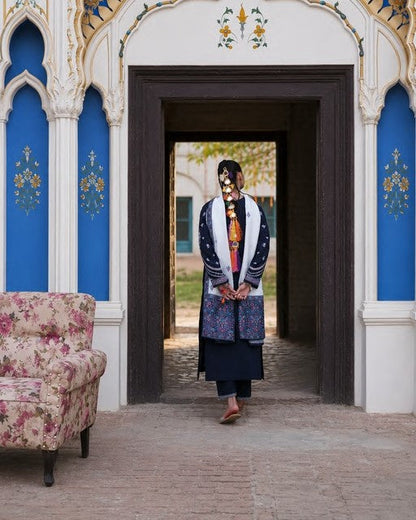 Pakistani Designer Blue Embroidered Lawn Suit Online in KSA Riyadh Saudi Arabia Oman Bahrain Qatar