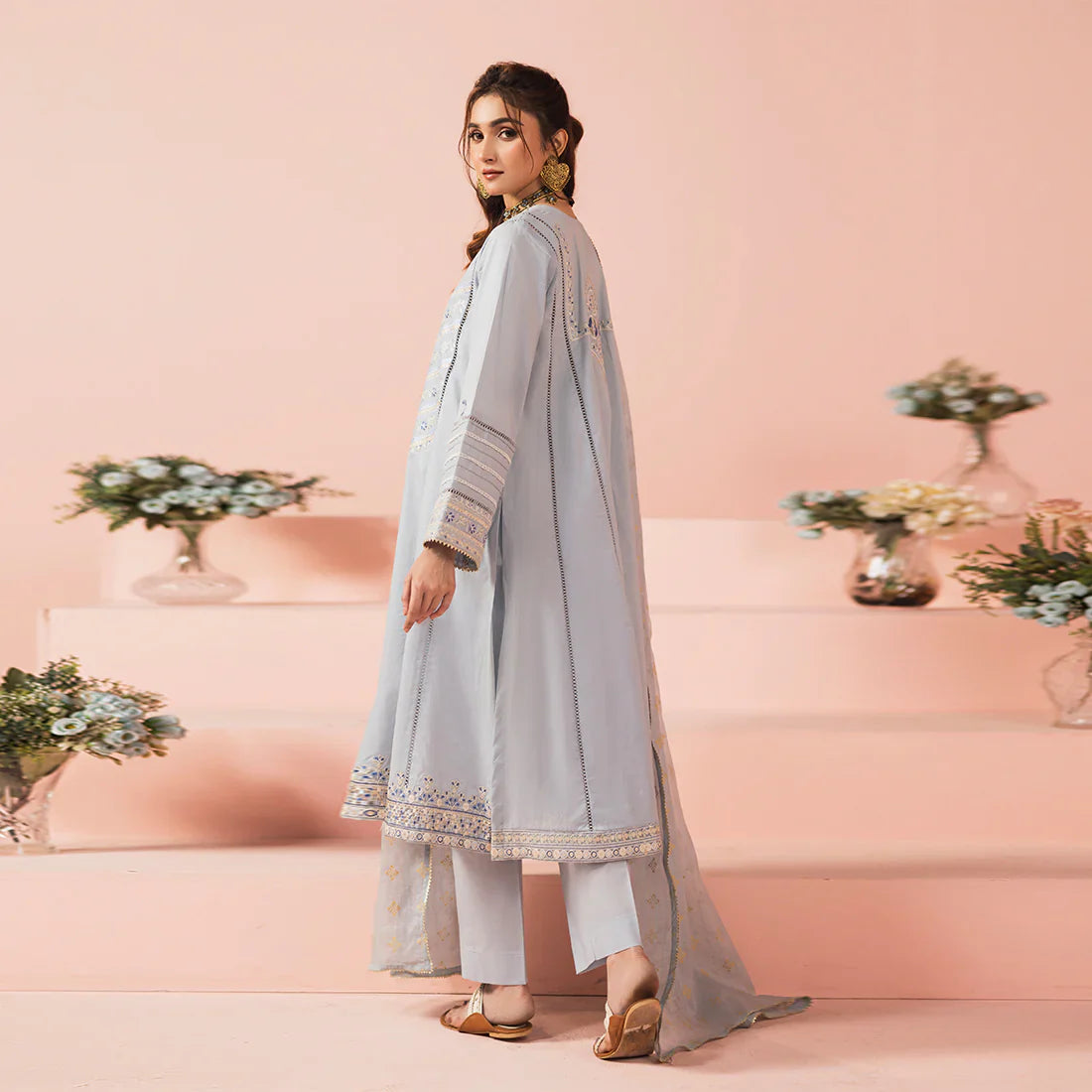 Pakistani Designer Blue Grey Cotton Salwar Kameez Online in KSA Riyadh Saudi Arabia Oman Bahrain Qatar