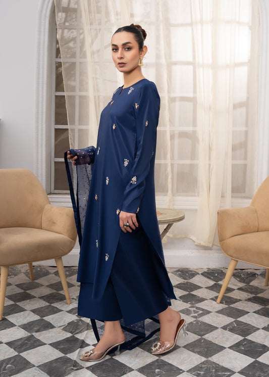 Pakistani Designer Blue Katan Silk Salwar Kameez Online in KSA Riyadh Saudi Arabia Oman Bahrain Qatar
