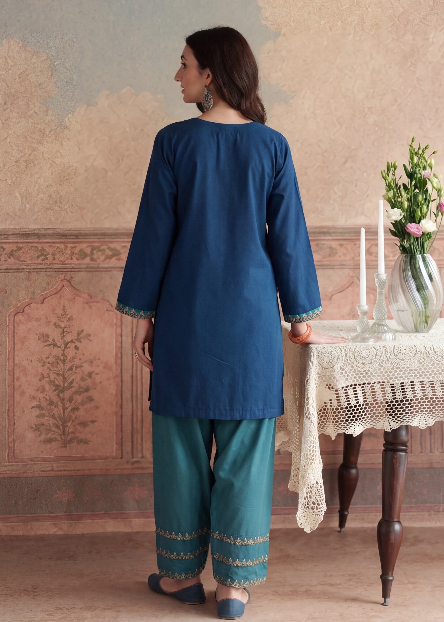 Pakistani Designer Blue Lawn Salwar Kameez Online in KSA Riyadh Saudi Arabia Oman Bahrain Qatar