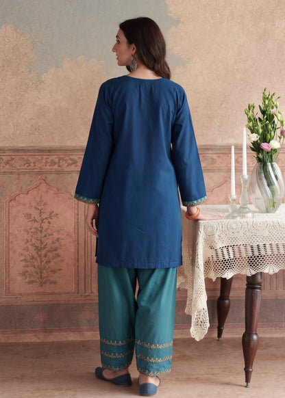 Pakistani Designer Blue Lawn Salwar Kameez Online in KSA Riyadh Saudi Arabia Oman Bahrain Qatar