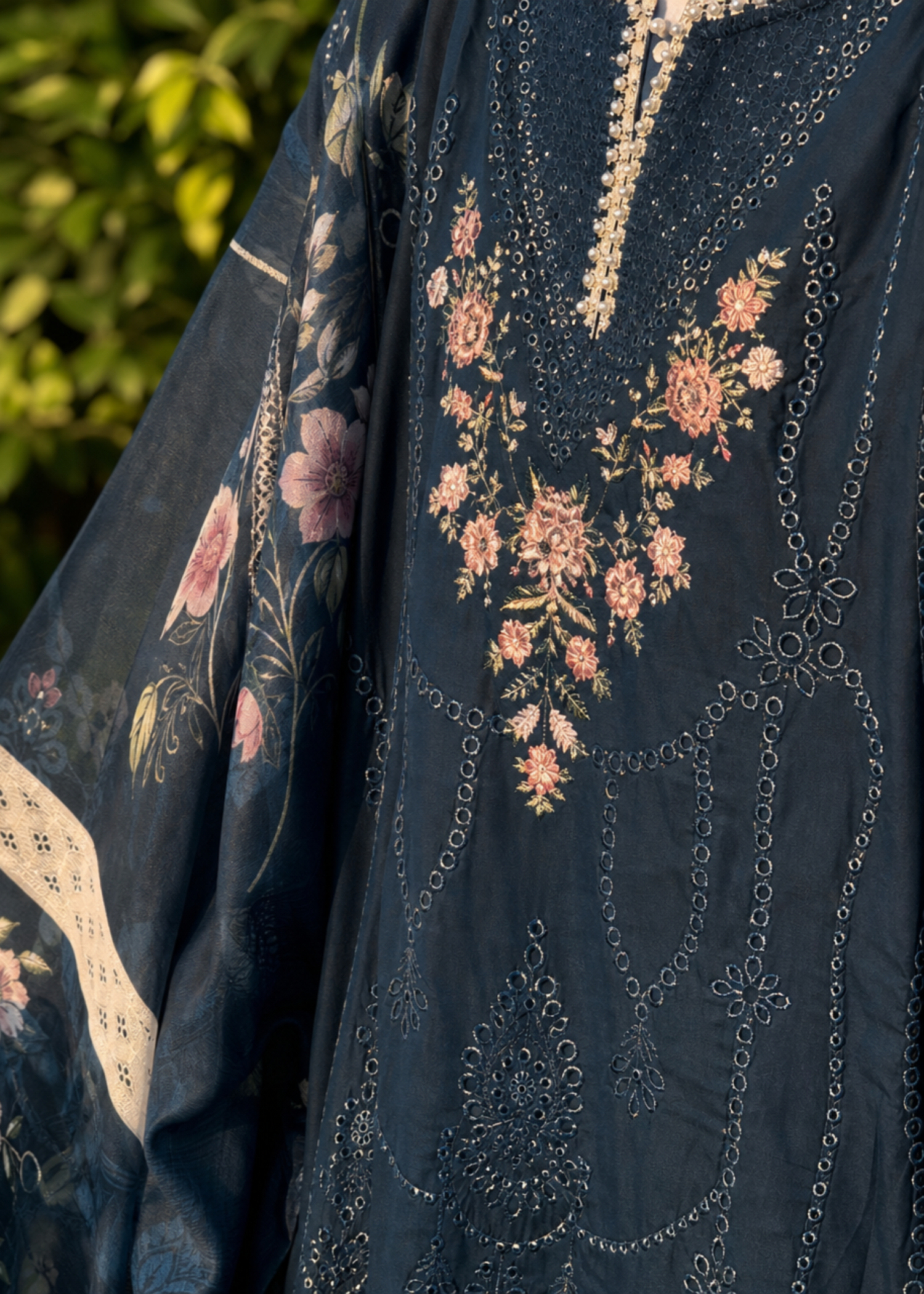 Pakistani Designer Blue Lawn Salwar Kameez Online in KSA Riyadh Saudi Arabia Oman Bahrain Qatar