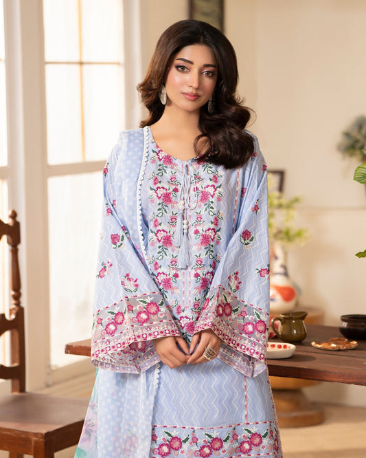 Pakistani Designer Blue Lawn Salwar Kameez Online in KSA Riyadh Saudi Arabia Oman Bahrain Qatar