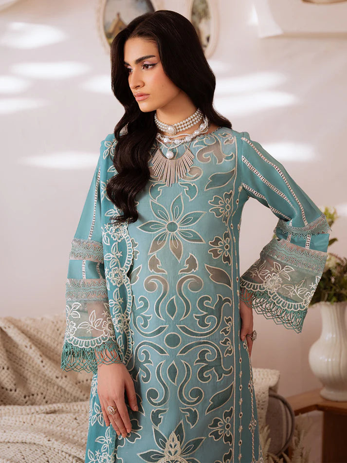 Pakistani Designer Blue Lawn Salwar Kameez Online in KSA Riyadh Saudi Arabia Oman Bahrain Qatar